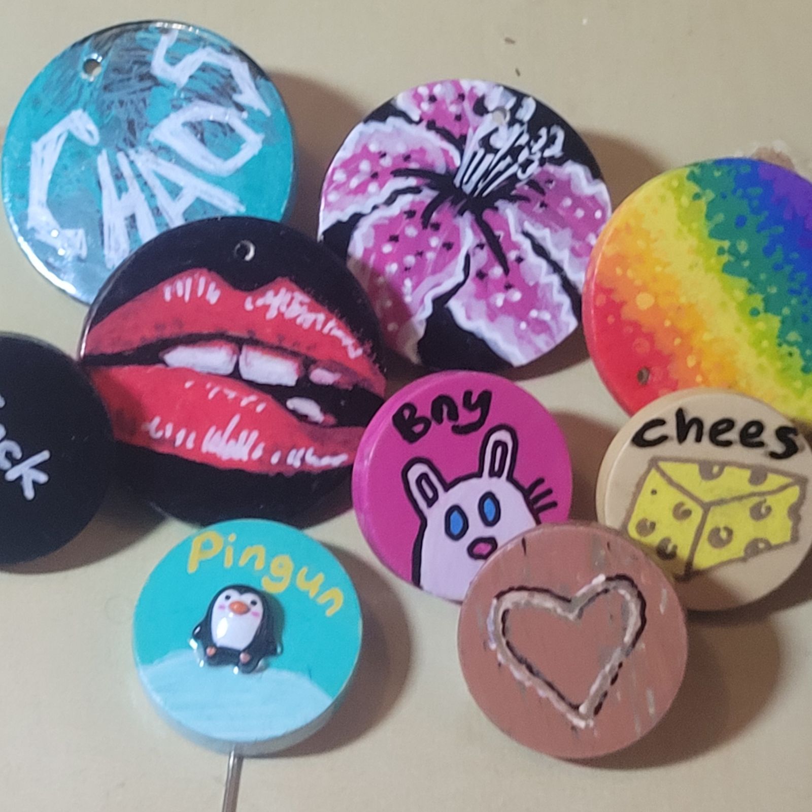 Many small rainbow pieces of artwork.